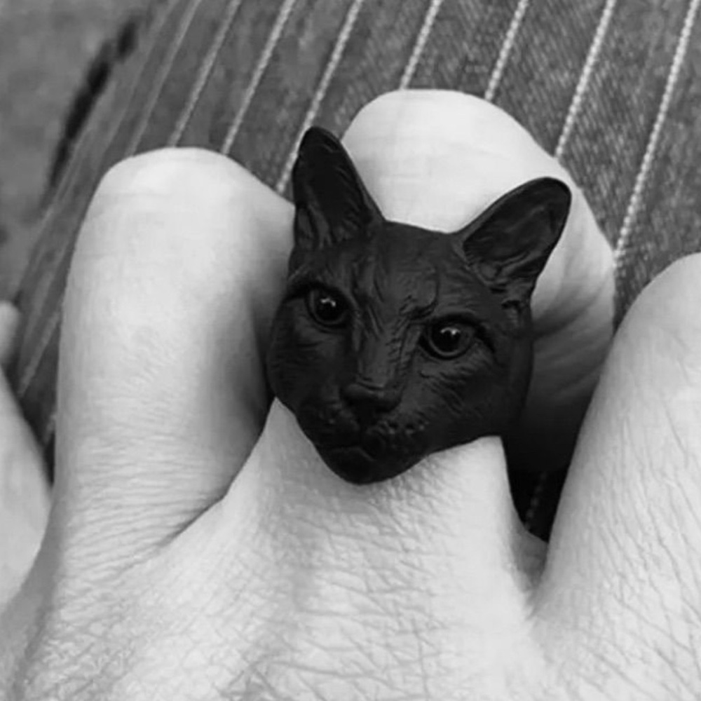 Wicked Black Cat Metal Ring Adjustable Alchemy Witch Goth